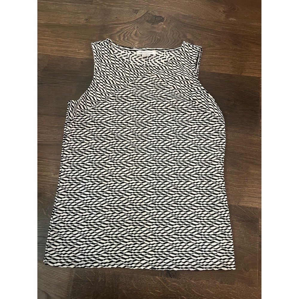 Liz Claiborne Womens Medium Black White Zig Zag Textured Sleeveless Shell Top